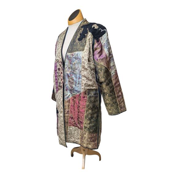 Soft Surroundings Gold Patchwork Brocade Tapestry Hook Closure Longline Jacket M - Picture 1 of 7